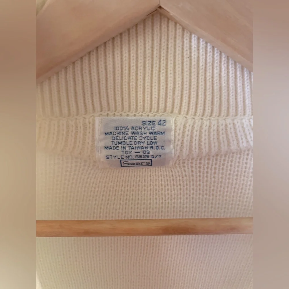 Sears Vintage Unisex Oversized Cream 70s Button Front Cardigan Sweater Size L/XL - Picture 3 of 7